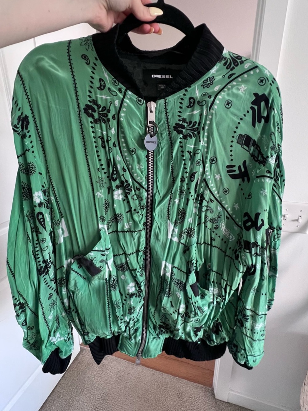 Diesel Green Bomber Jacket with Black Print